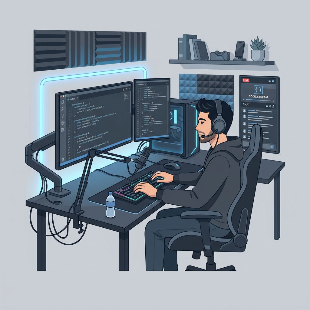 איור של מפתח אינטרנט עובד בסביבה טכנולוגית